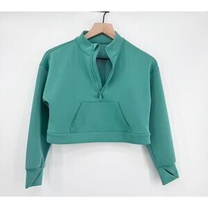 Youth Half Zip Cropped Pullover Green L (10/12) Performance Active Play Sports